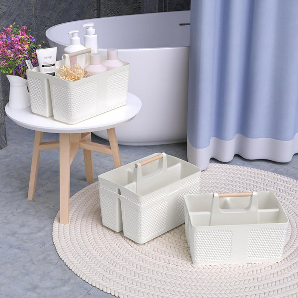 Shower Caddy Portable and Cleaning Caddy Organizer for Bathroom, Kitchen,Toiletries Storage, Caddy Organizer with Handle, Rust-Resistant, Durable Material(Milky White, 9.36"L×7.73"W×7.24"H)7