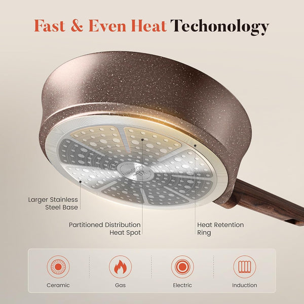 10Pcs Induction Pots & Pans Set Non Stick, Brown | Nonstick Cookware Set, Healthy Non Toxic Cooking Pans and Pots, Easy to Clean, PFOA&PFAS Free7
