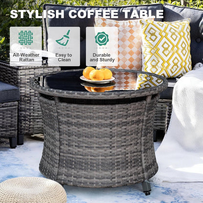 8-Piece Half-Moon Curved Outdoor Patio Furniture Set, Sectional Conversation Sofa with 2 Half-Moon Ottomans, round Coffee Table for Backyard Deck Garden, Grey6