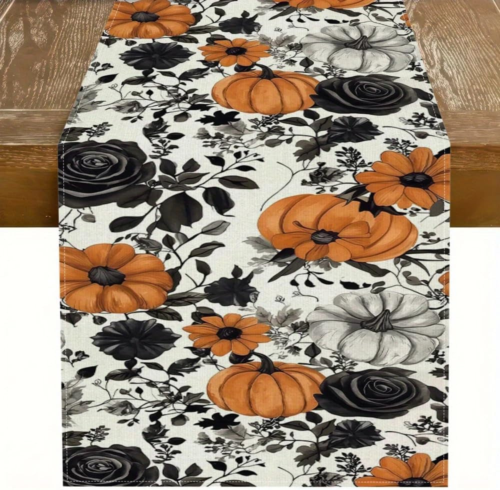 halloween-black-rose-pumpkin-table-runner-13x90-inch-linen-flower-thanksgiving-table-decor-for-holiday-party-dinning-kitchen-decoration