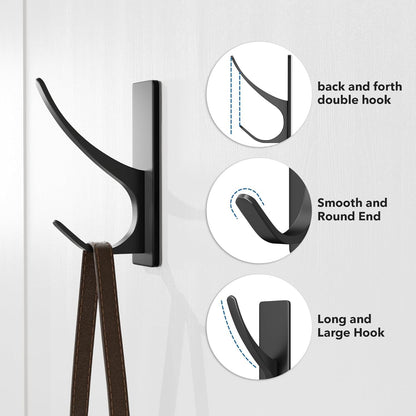 Matt Black Self-Adhesive Hook, 13LB Hanger for Coat/Towel, 4-Pack5