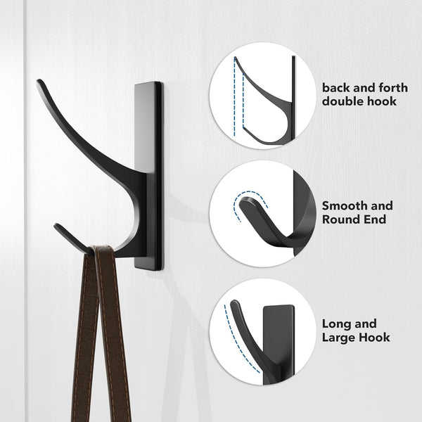 Matt Black Self-Adhesive Hook, 13LB Hanger for Coat/Towel, 4-Pack5
