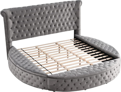 YY138 Lexi round Velour Platform Bed, Grey Cal. King1
