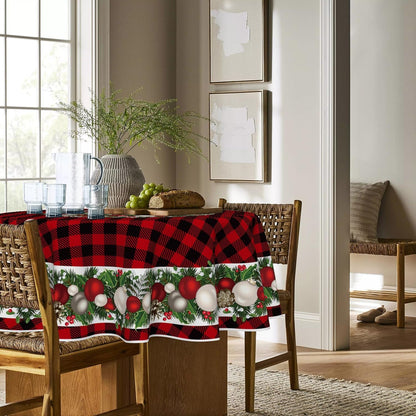 Christmas Tablecloth 70 X 70 Inch round Christmas Ball Red3