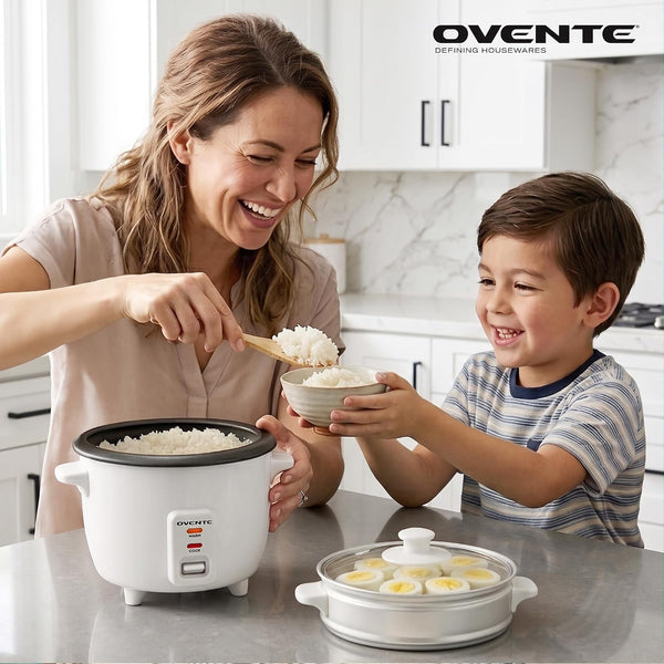 5-Cup Electric Rice Cooker and Food Steamer, White RCS01W | 400W, Nonstick Removable Pot, Keep Warm Function, Steaming Basket, Measuring Cup and Spatula Included9