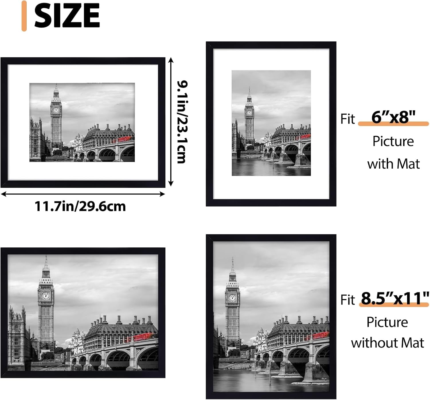8-5x11-picture-frame-set-of-6-with-plastic-cover-pvc-black