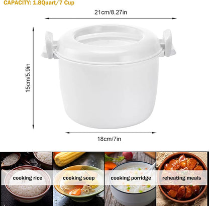 Microwave Rice Cooker, 1.8 Quart/7 Cup Microwave Steamer for Vegetables, Micro Cookware Pot Food Container2