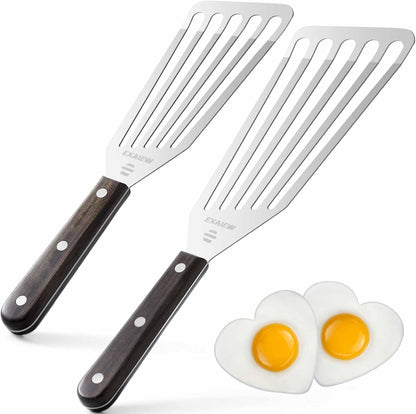 2 Pack Fish Spatula - Stainless Steel Spatula, Metal Spatula, Wooden Hdl1