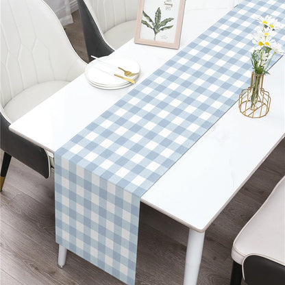Dusty Blue Gingham Table Runner Blue Checkered Boy Girl Baby Shower Birthday Party Decoration Home Dining Kitchen Island Decor (13" X 72")2