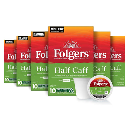 Half Caff Coffee, Medium Roast, Keurig K-Cup Pods, 60 Count | 6 (10 Count) Boxes, 50 Percent Decaffeinated Coffee (Caffeine Levels May Vary), Compatible with Keurig Coffee Makers1