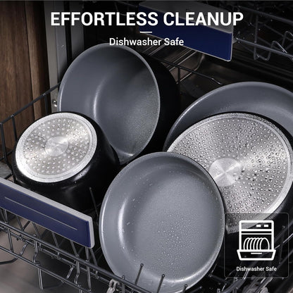 18-Piece Ceramic Pots and Pans Set Non Stick, Non Toxic Cookware Set with Removable Handles, Pot Sets for Cooking, Induction Ready, Dishwasher & Oven Safe, PFAS PFOA & PTFE Free (Black)6