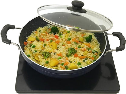 Kadhai Nonstick Kadai with Glass Lid All Purpose Cookware Indoor Outdoor Aluminum Induction Base Deep Fry Pan Stir Fry Pan Wok Skillet Deep Frying Pan (240Mm) 2.2 Ltr7