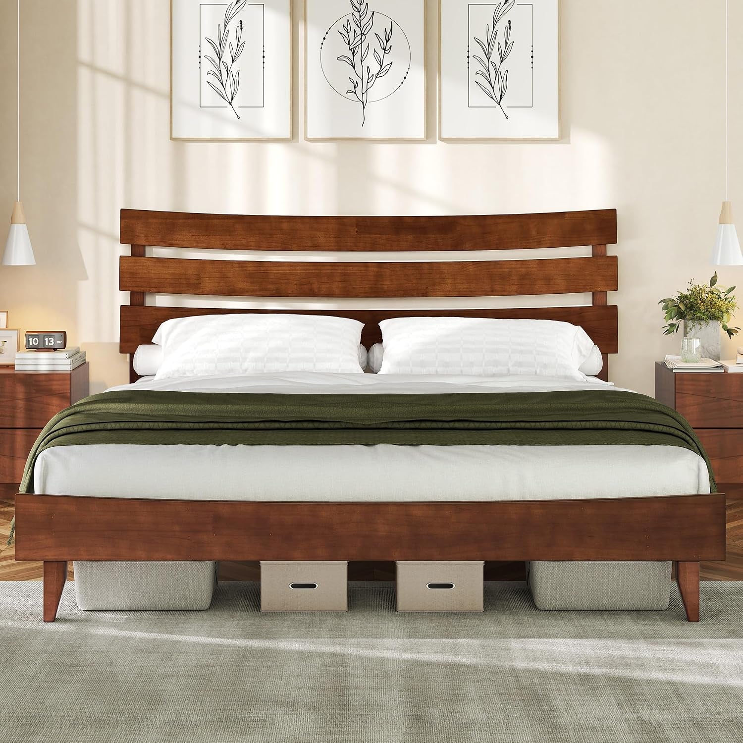 mid-century-queen-size-solid-wood-platform-bed-slatted-headboard