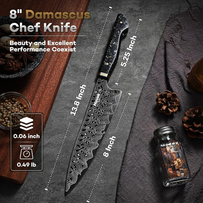 Damascus Chef Knife 8 Inch, Super Sharp Japanese Kitchen Knives7