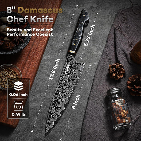 Damascus Chef Knife 8 Inch, Super Sharp Japanese Kitchen Knives7