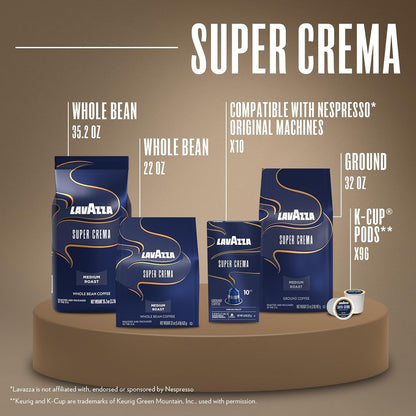 Lavazza Super Crema Aluminum Capsules Compatible with Nespresso* Original Machines, Medium Roast, Arabica and Robusta Blend (10 Capsules)8