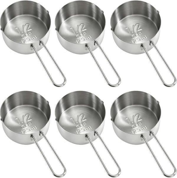 6 Pcs 1/2 Cup (125Ml) Stainless Steel Measuring Scoops, Metal Measuring Cups with Handle for Dog Food, Coffee, Baking, Cooking, Dishwasher Safe1