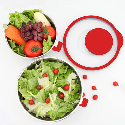 304 Mixing Bowls with Lids Set of 2,Stainless Steel Mixing Bowl with Pour Spout, Non-Slip Handle and Bottoms, 3 Grater Attachments, Measurement Marks & Lid, Size 5QT, 3Qt(Red)7