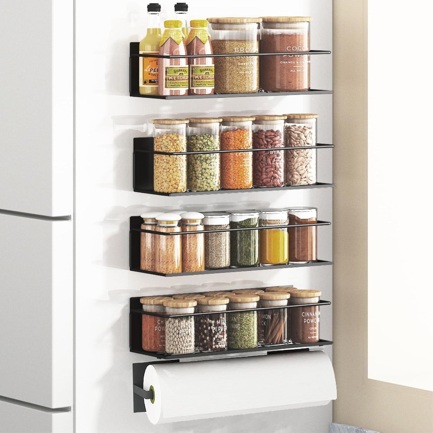 magnetic-spice-rack-for-refrigerator-magnetic-fridge-shelf-for-kitchen-magnetic-shelf-for-fridge-space-saving-black-4-pack-with-magnetic-paper-towel-holder