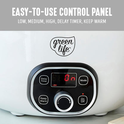 6QT Ceramic Nonstick Slow Cooker, Cooktop/Oven Safe, White | Pfas-Free Nonstick Removeable Inner Pot, Dishwasher Safe Components, Programmable, Keep Warm, Delay Timer, Family Sized4