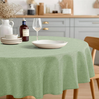 round Table Cloth Faux Linen Farmhouse Tablecloth Wrinkle and Stain Resistant Decorative Fabric Table Cover for Kitchen, Dining Room, Parties and Camping, Sage Green, 108 Inch Round1
