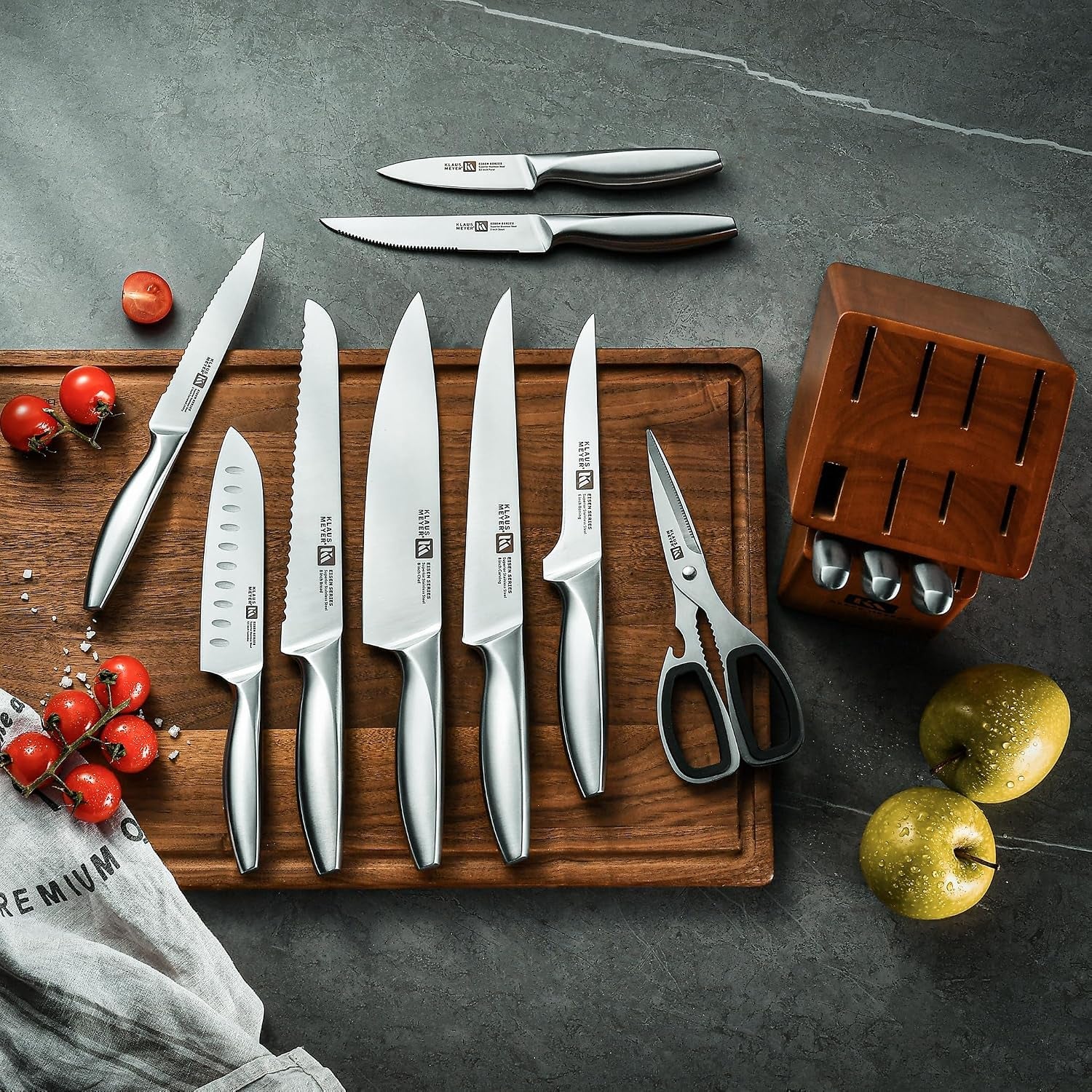 eisen-13-piece-stainless-steel-kitchen-knife-set-with-block-superior-carbon-steel-dish-washer-safe-15-17-degree-edge-angle-hygienic-design-non-slip-handles-starter-chefs-knife-set