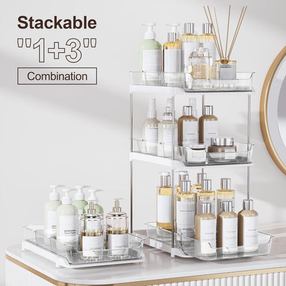 2-Tier Multi-Purpose Bathroom under Sink Organizers and Storage, Stackable Kitchen Pantry Organization, Pull Out Medicine Cabinet Organizer with Movable Dividers, White, 2 Pack3