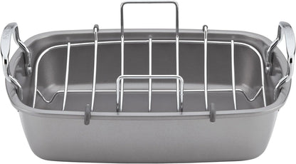 Total Bakeware Nonstick Roaster, Roasting Pan with Rack, 17-Inch X 13-Inch, Gray17