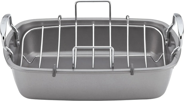Total Bakeware Nonstick Roaster, Roasting Pan with Rack, 17-Inch X 13-Inch, Gray17