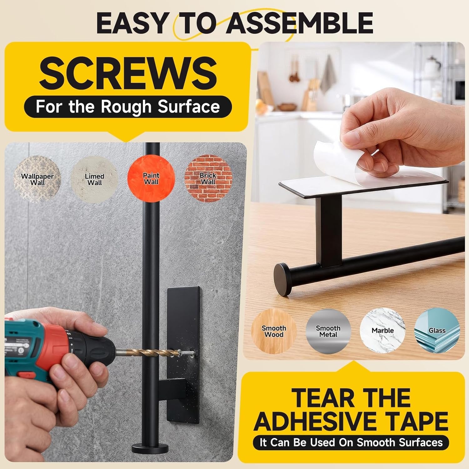 paper-towel-holder-wall-mount-self-adhesive-no-drill-or-drilling-sus304-stainless-steel-kitchen-bathroom-sink-pantry-fridgeblack