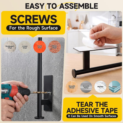 Paper Towel Holder Wall Mount - Self Adhesive No Drill or Drilling, SUS304 Stainless Steel - Kitchen, Bathroom, Sink, Pantry, Fridge(Black)4