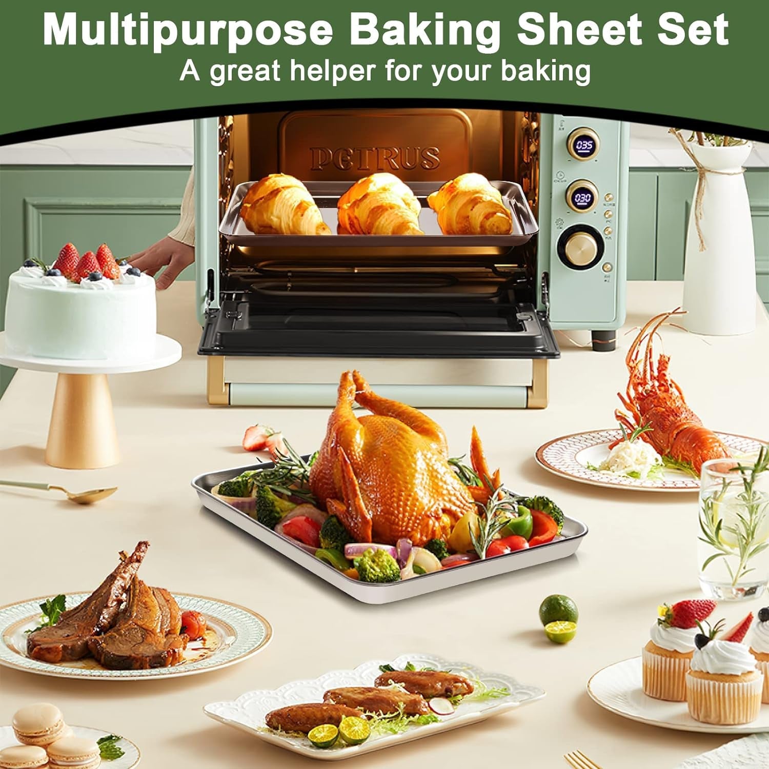 baking-sheet-tray-cooling-rack-with-silicone-baking-mat-set-stainless-steel-cookie-pan-for-oven-set-of-9-3-sheets-3-racks-3-mats-warp-resistant-heavy-duty-easy-clean-red