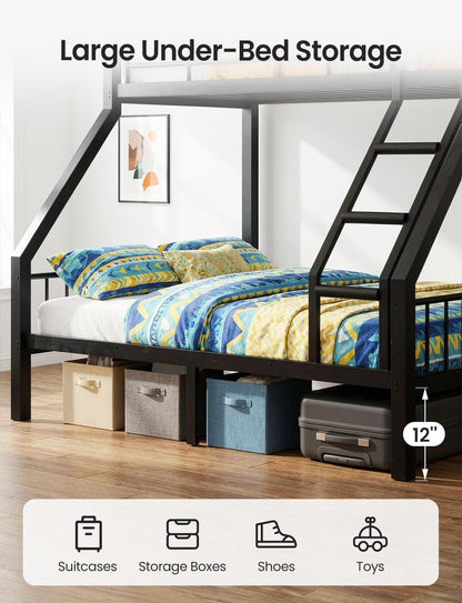 Twin XL over Queen Bunk Bed, Heavy Duty Bed Frame with Guardrails & Ladder6