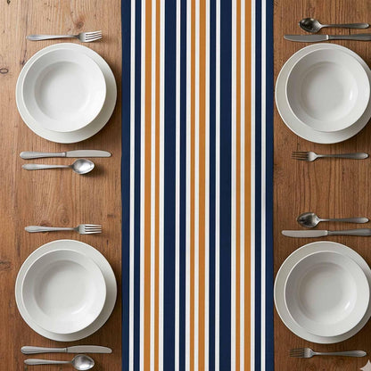 Orange Navy Blue Striped Table Runner Linen Burlap Table Runner 72 Inches Long Gradient Horizontal Lines Dresser Scarves for Kitchen Island Coffee Dining Room Party Wedding Holiday Decor 13"X72"4