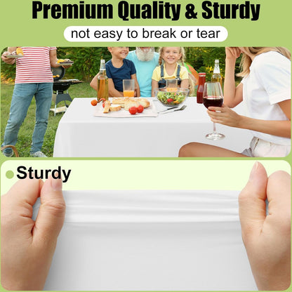 Disposable Table Cloth - 6 Pack, 54 X 108 Inch Waterproof Rectangle Tablecloths for Parties, Decorative Plastic Table Cover, Leakproof & Sturdy, White2