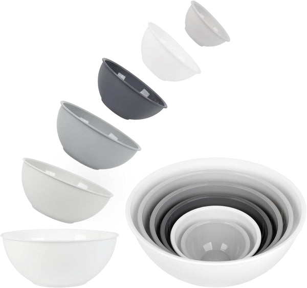 BPA Free Plastic round Mixing Bowl with Lids, 12 Pack Nesting Bowls with Lids Set, Microwave and Dishwasher Safe Prep & Serving Bowls Great for Mixing, Baking, Serving (White, 12Pcs)5