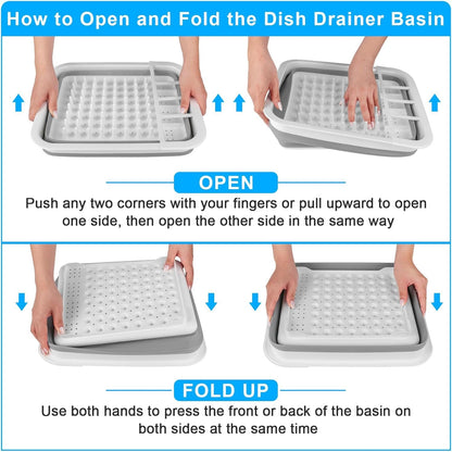 Collapsible Dish Drying Rack Portable Dish Drainers for Kitchen Counter with Drainboard, Kitchen Sink Organizer Basket RV Accessories Camper Storage and Organization Dish Rack over Sink Drying Rack3