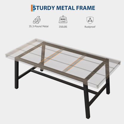 71" Rustic Dining Table, Heavy Duty Kitchen Table, Grey Walnut | Rustic Dining Table 71", Heavy Duty Kitchen Table for 8, Industrial Metal Frame & Waterproof Top9