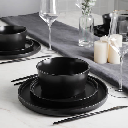 Stone Lain Celina Stoneware 16 Piece Dinnerware Set, Plates and Bowls, Black Matte Dish, Service for 4 – Minimalist round Style, Microwave & Dishwasher Safe3