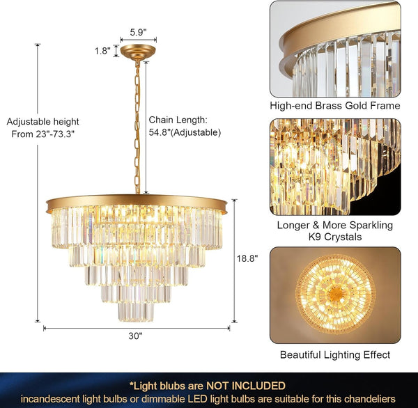 Large Crystal Chandelier 30”Modern Gold Foyer Chandeliers Light Fixture2