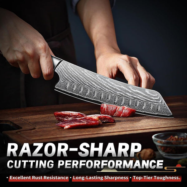 Japanese Chef Knife 7" - Damascus Santoku Kitchen Knife5