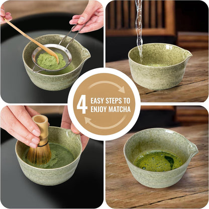 Matcha Whisk Set, Matcha Making Kit Whisk (Chasen Holder), Ceramic Whisk Holder (Mottled Green), Bamboo Scoop, Powder Starter Sifter, Spoon Japanese Tea Tools for Ceremony Gift7