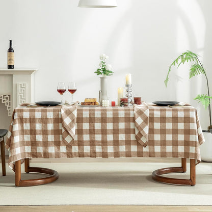 100% Yarn-Dyed Linen Rectangle Tablecloths 60X120Inches for Dining,Buffet Parties,Picnic,Events and Restaurants,Decorative Halloween,Thanksgiving Machine Washable Tablecloths-Brown Plaid1