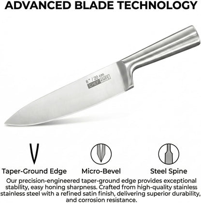 5-Piece Seamless Stainless Steel Knife Set (No Block Included) | Heavy Duty One Piece Design, Full Metal Handle, Professional Kitchen Knives, for Culinary Students, Rv Use, Easy Cleaning4