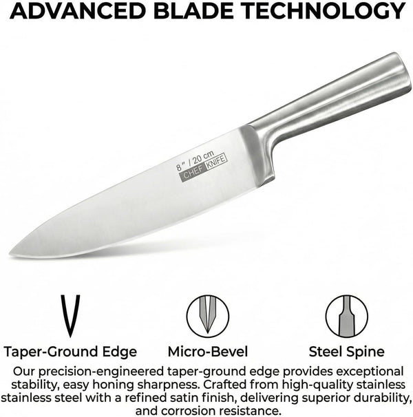 5-Piece Seamless Stainless Steel Knife Set (No Block Included) | Heavy Duty One Piece Design, Full Metal Handle, Professional Kitchen Knives, for Culinary Students, Rv Use, Easy Cleaning4