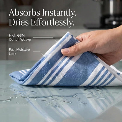Kitchen Towels 100% Cotton Dish Towels for Kitchen (Set of 6) 20”X30” Dish Cloths Highly Absorbent Kitchen Linen Set with Hanging Loop Perfect for Drying Dishes Cleaning Towels-Blue White2