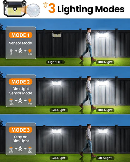 178 LED Magnetic Solar Lights Outdoor, 800LM Solar Motion Lights Outdoor with 2 Strong Magnets, IP65 Waterproof Solar Security Light for Metal Fence, Railing, Deck, Chain Link 2 Pack6