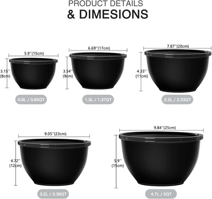 Plastic Mixing Bowls with Lids Set for Kitchen, 5 Set Nesting Bowls for Mixing, Baking, Prepping, Cooking and Serving Food, Mixing Bowls Dishwasher, Microwave Safe2
