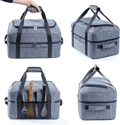 Double-Layer Slow Cooker Carrying Bag for 6-8 Quart Crockpot and Hamilton Beach Slow Cookers, Travel Bag with Lid Fastener for Crock-Pot, Portable Carrier Case, Grey6