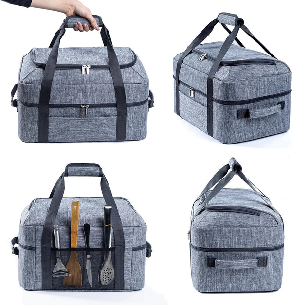 Double-Layer Slow Cooker Carrying Bag for 6-8 Quart Crockpot and Hamilton Beach Slow Cookers, Travel Bag with Lid Fastener for Crock-Pot, Portable Carrier Case, Grey6